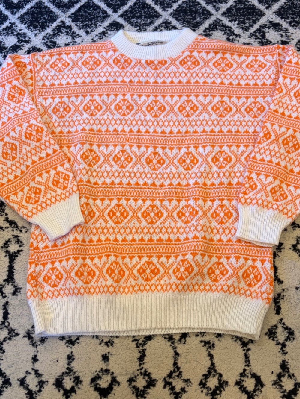 Vintage Diane von Furstenberg Fairisle Crewneck Sweater L Orange Nordic Winter